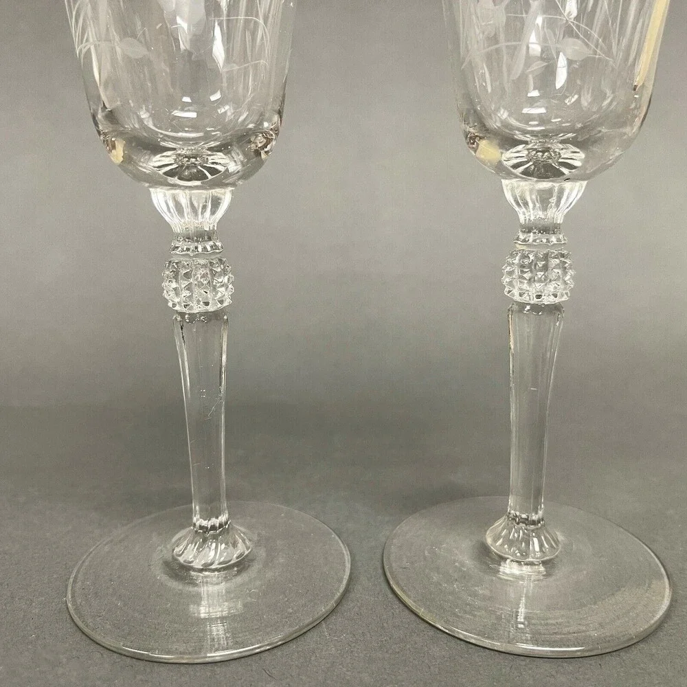 Wine Glasses Clear Glass Etched Roses Flowers Stemmed‎ 7